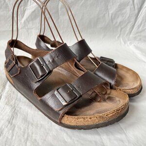 Birkenstock Milano sandals brown leather ankle strap EU 42 mens 9 9.5 wide